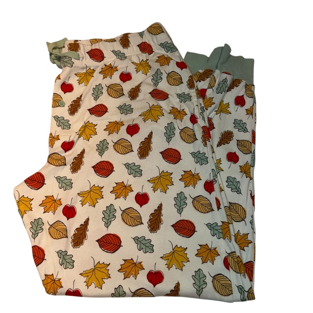 Target Mens Autumn Leaf Print Pajama Jogger Pants Sage Green Waistband Large